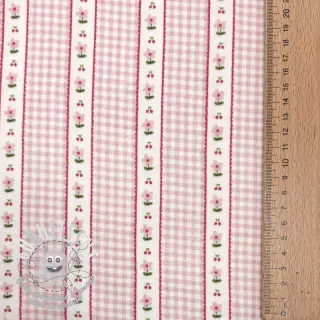 Tissu double gaze/mousseline Flowers check pink digital print