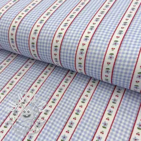 Tissu double gaze/mousseline Flowers check blue digital print