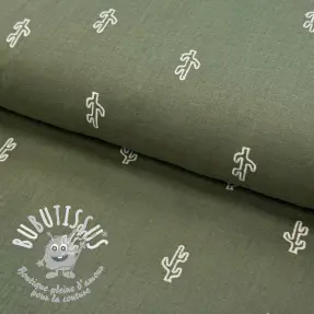 Tissu double gaze/mousseline EMBROIDERY Cactus green