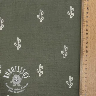 Tissu double gaze/mousseline EMBROIDERY Cactus green