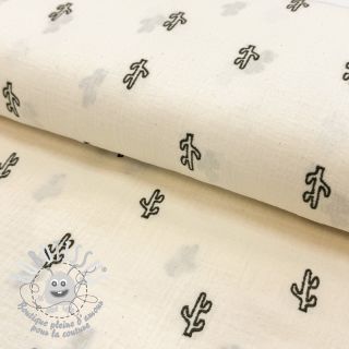 Tissu double gaze/mousseline EMBROIDERY Cactus natural