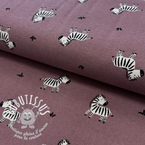 Tissu coton FLANNEL Zebras mauve