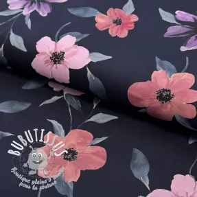 Tissu coton VISCOSE Flowers navy digital print