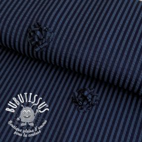 Viscose YARN DYED Stripes and flowers navy