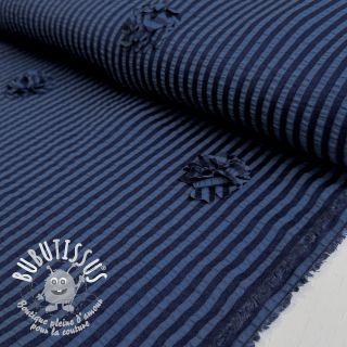 Viscose YARN DYED Stripes and flowers navy
