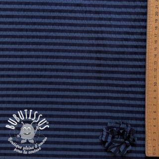 Viscose YARN DYED Stripes and flowers navy