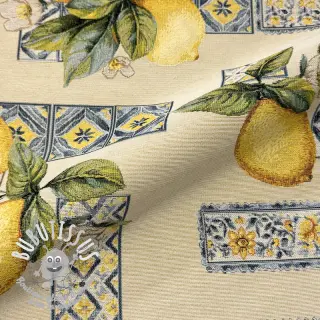 Tissu déco GOBELIN premium Citrus Lemon Azulejos