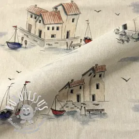 Tissu déco Linenlook Seaside House View digital print