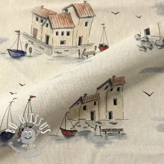 Tissu déco Linenlook Seaside House View digital print