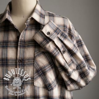 Tissu coton YARN DYED BRUSHED Check Tim beige