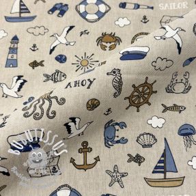 Tissu déco Linenlook premium Nautical Doodle