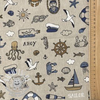 Tissu déco Linenlook premium Nautical Doodle