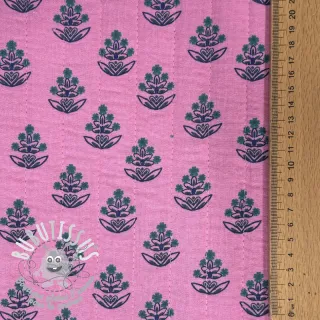 Tissu double gaze/mousseline STEPPED Flowers petrol