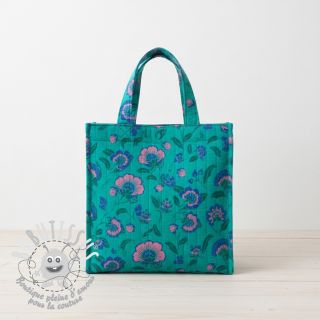 Tissu double gaze/mousseline STEPPED Flowers petrol