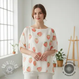 Tissu double gaze/mousseline Strawberries digital print