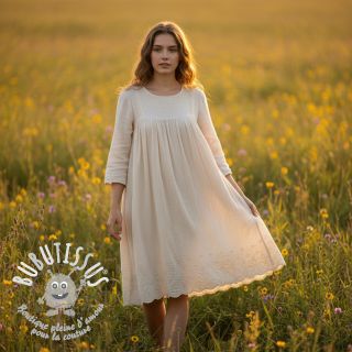 Tissu double gaze/mousseline BORDER Helene natural