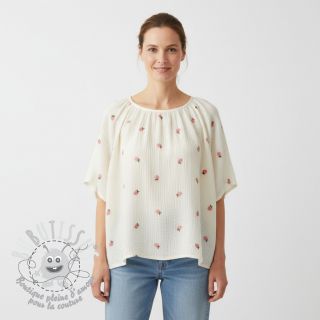 Tissu double gaze/mousseline EMBROIDERY Fruit natural peach