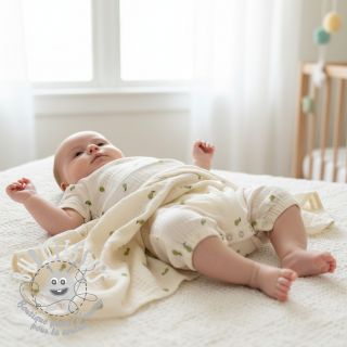 Tissu double gaze/mousseline EMBROIDERY Fruit natural green