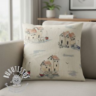 Tissu déco Linenlook Seaside House View digital print