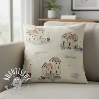 Tissu déco Linenlook Seaside House View digital print