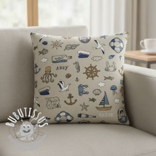 Tissu déco Linenlook premium Nautical Doodle