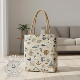 Tissu déco Linenlook premium Nautical Doodle