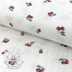 Tissu double gaze/mousseline Fruits cherry ORGANIC