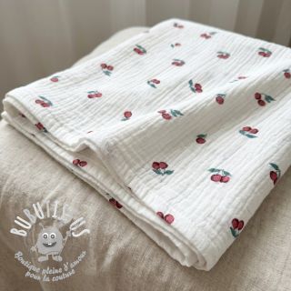 Tissu double gaze/mousseline Fruits cherry ORGANIC