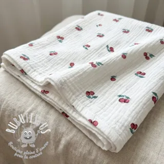 Tissu double gaze/mousseline Fruits cherry ORGANIC