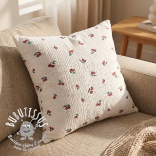 Tissu double gaze/mousseline Fruits cherry ORGANIC