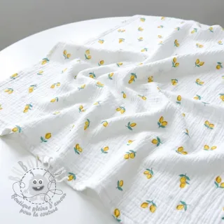 Tissu double gaze/mousseline Fruits lemon ORGANIC