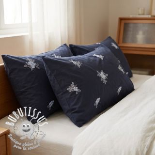 Tissu coton VOILE EMBROIDERY Flowers navy