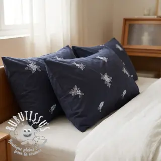 Tissu coton VOILE EMBROIDERY Flowers navy