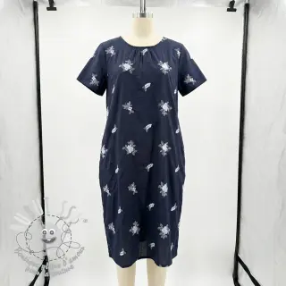 Tissu coton VOILE EMBROIDERY Flowers navy
