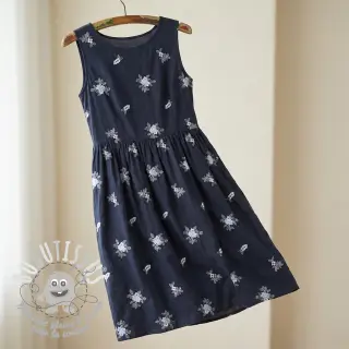 Tissu coton VOILE EMBROIDERY Flowers navy