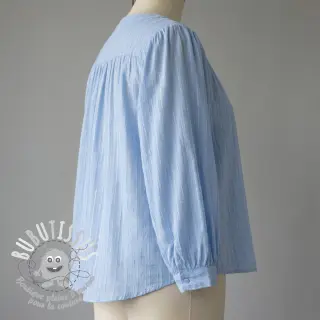 Tissu coton VOILE LUREX Stripes light blue