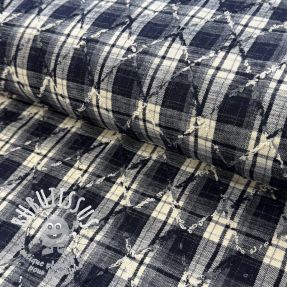 Tissu coton YARN DYED BRUSHED Check EMBROIDERY navy