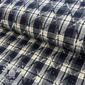 Tissu coton YARN DYED BRUSHED Check EMBROIDERY navy
