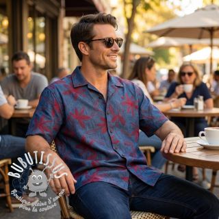 Tissu coton JEANS Embroidery Flowers burgundy