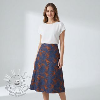 Tissu coton JEANS Embroidery Flowers camel