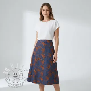 Tissu coton JEANS Embroidery Flowers camel