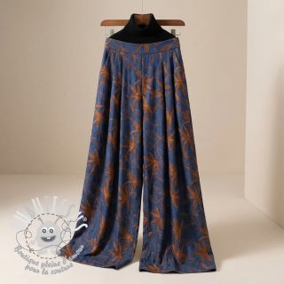 Tissu coton JEANS Embroidery Flowers camel