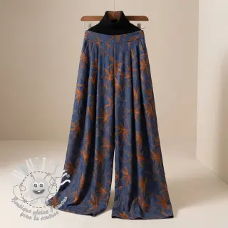 Tissu coton JEANS Embroidery Flowers camel