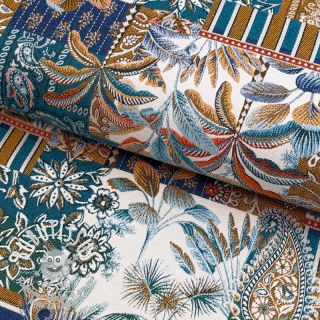 Tissu déco jacquard Basmati allover bleu
