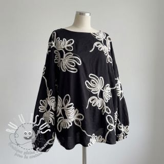 Tissu coton EMBROIDERY Loom En Light black