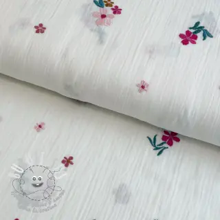 Tissu double gaze/mousseline EMBROIDERY Flowers MIA camel