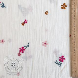 Tissu double gaze/mousseline EMBROIDERY Flowers MIA camel