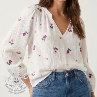 Tissu double gaze/mousseline EMBROIDERY Flowers MIA camel