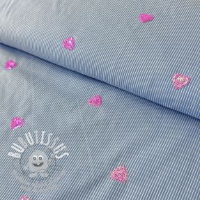 Tissu coton Stripes Sequins Hearts blue