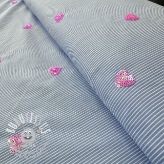 Tissu coton Stripes Sequins Hearts blue